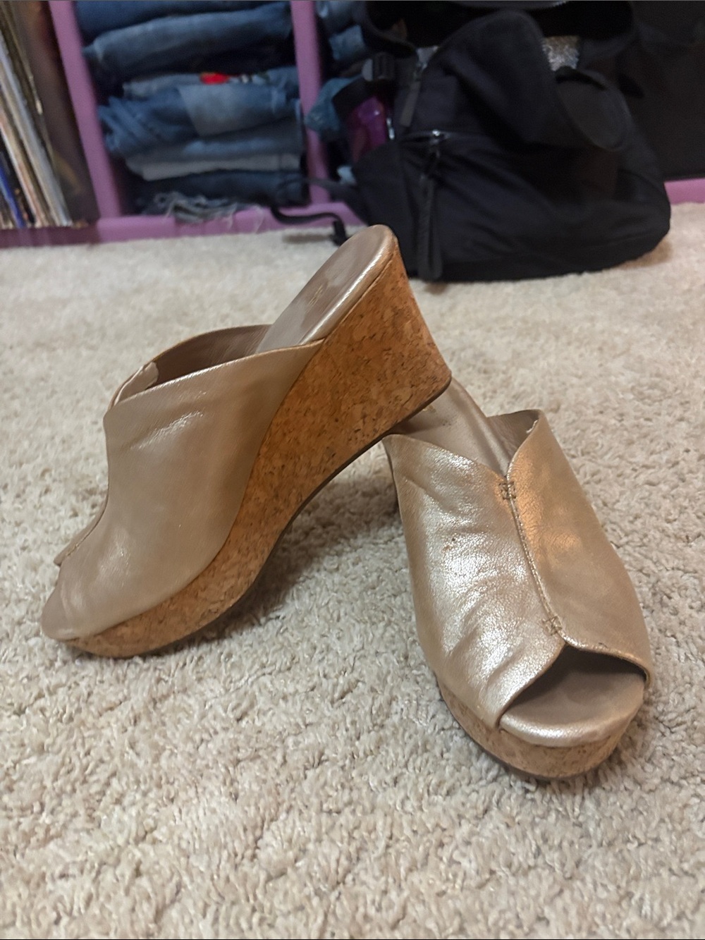 UGG Wedge Slide Sandals in Metallic gold